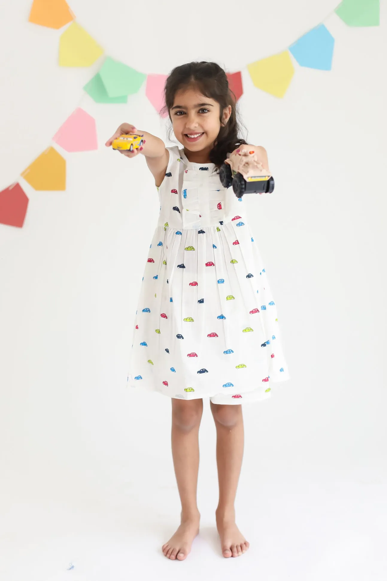 Klingaru Frock - Multi Colour Cars on White
