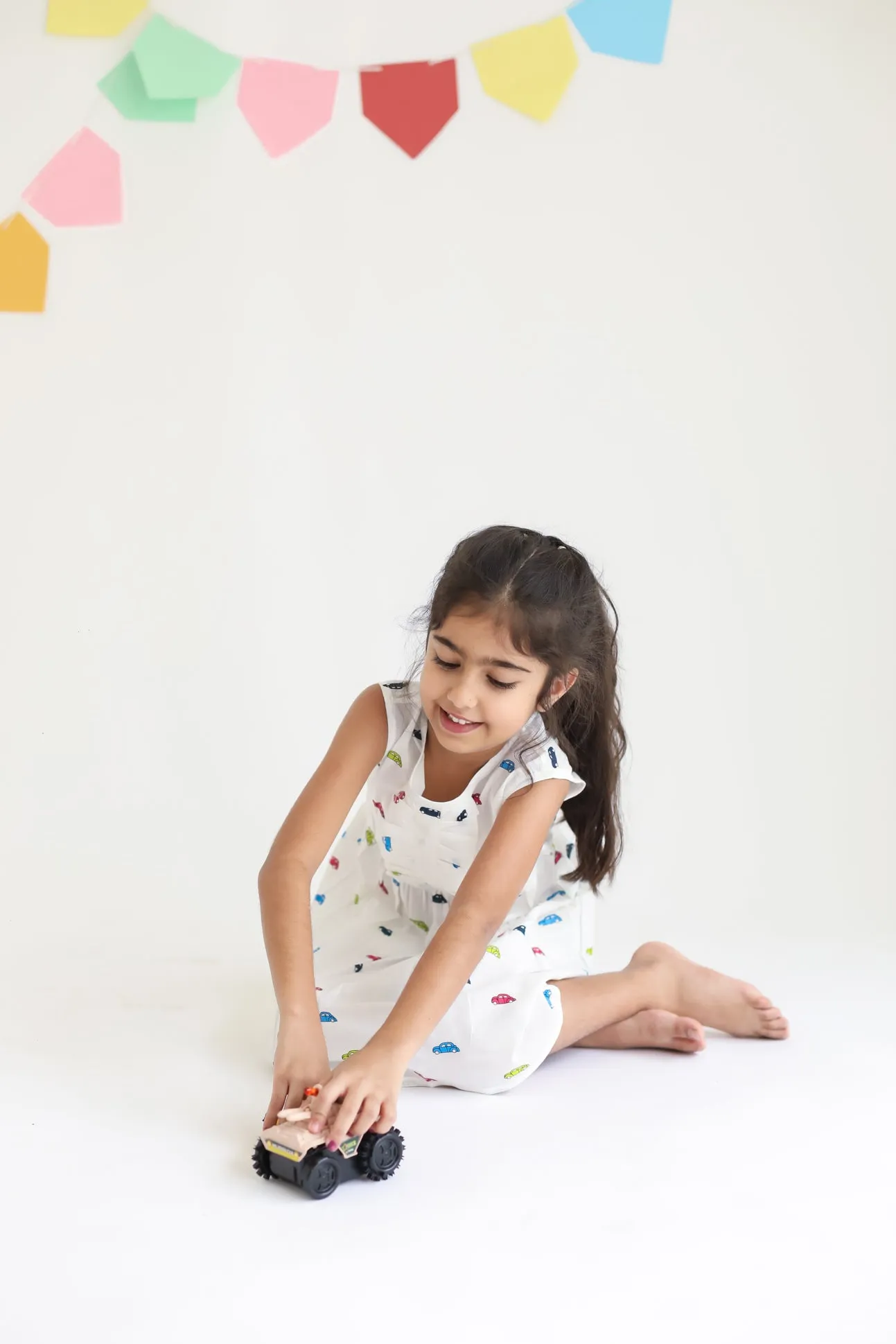 Klingaru Frock - Multi Colour Cars on White
