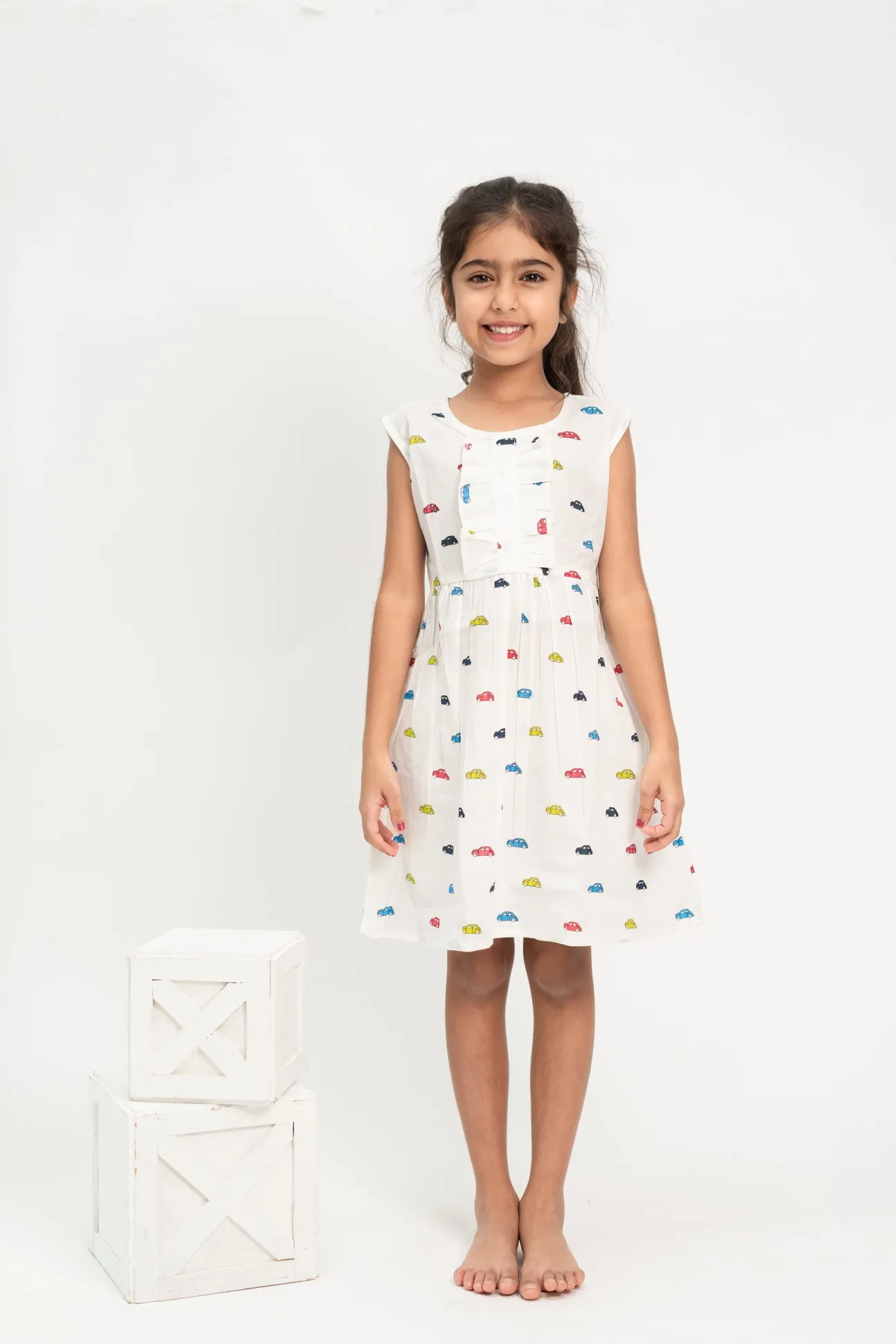 Klingaru Frock - Multi Colour Cars on White