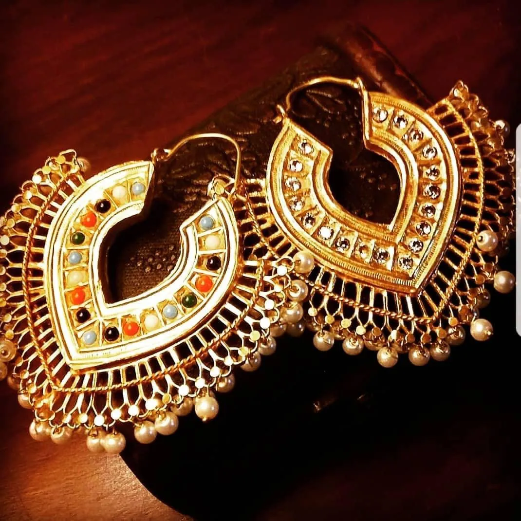 Kundan Meenakari Earrings with Pearls #J4186