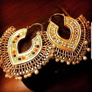 Kundan Meenakari Earrings with Pearls #J4186