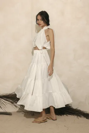 LA RIOJA Twist Top with Four Layer Midi Skirt (White Silk)