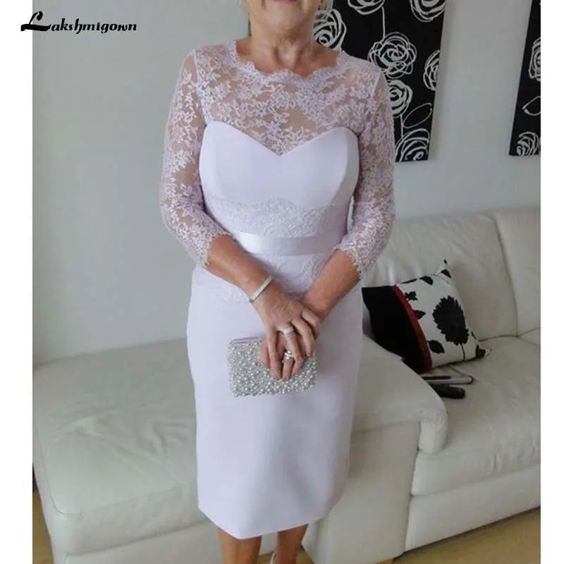 Lace Long Sleeve Mother of the Bride Dresses Sheath Satin Skirt Short Wedding Party Dress for Women veatidos de madrina