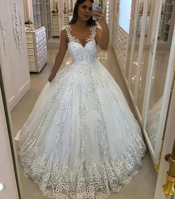 lace wedding dresses 2020 applique sweetheart neck elegant puffy vintage wedding gown 2021 robe de mariage