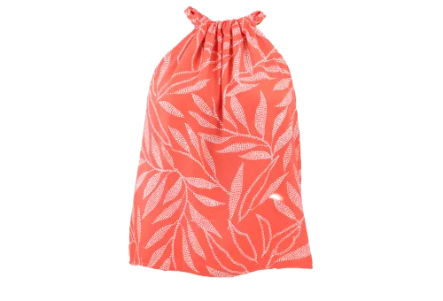 Lanai Leaf Ruched Halter Top - Coral