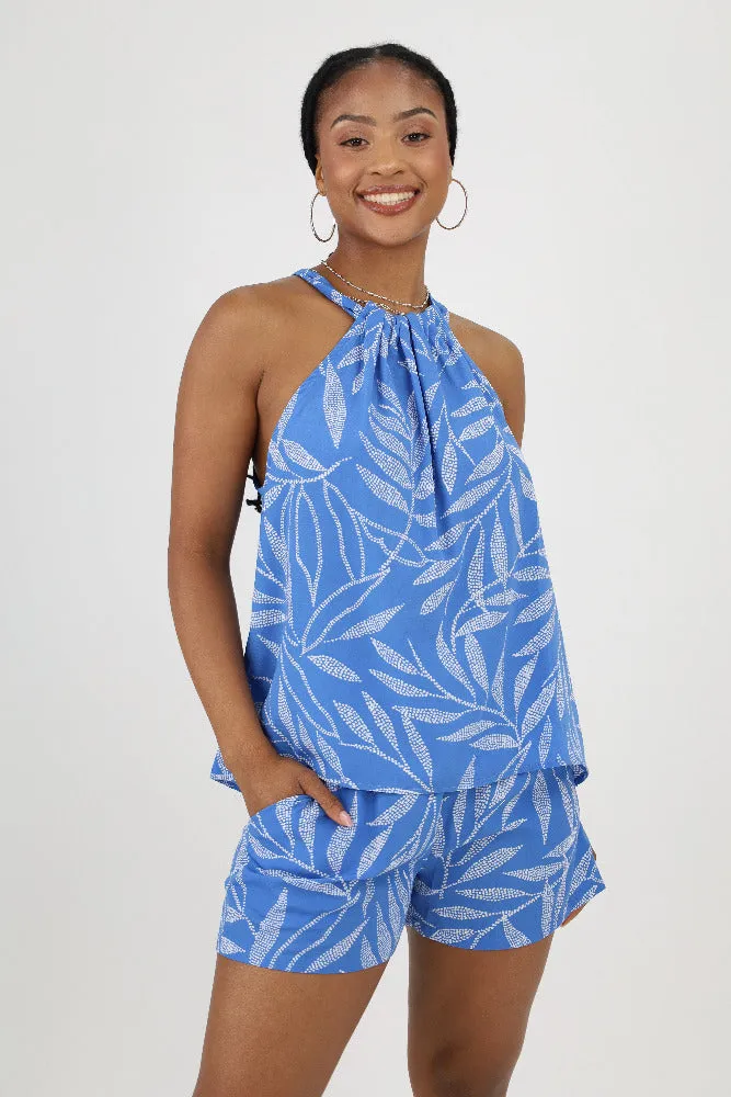 Lanai Leaf Ruched Halter Top - Coral