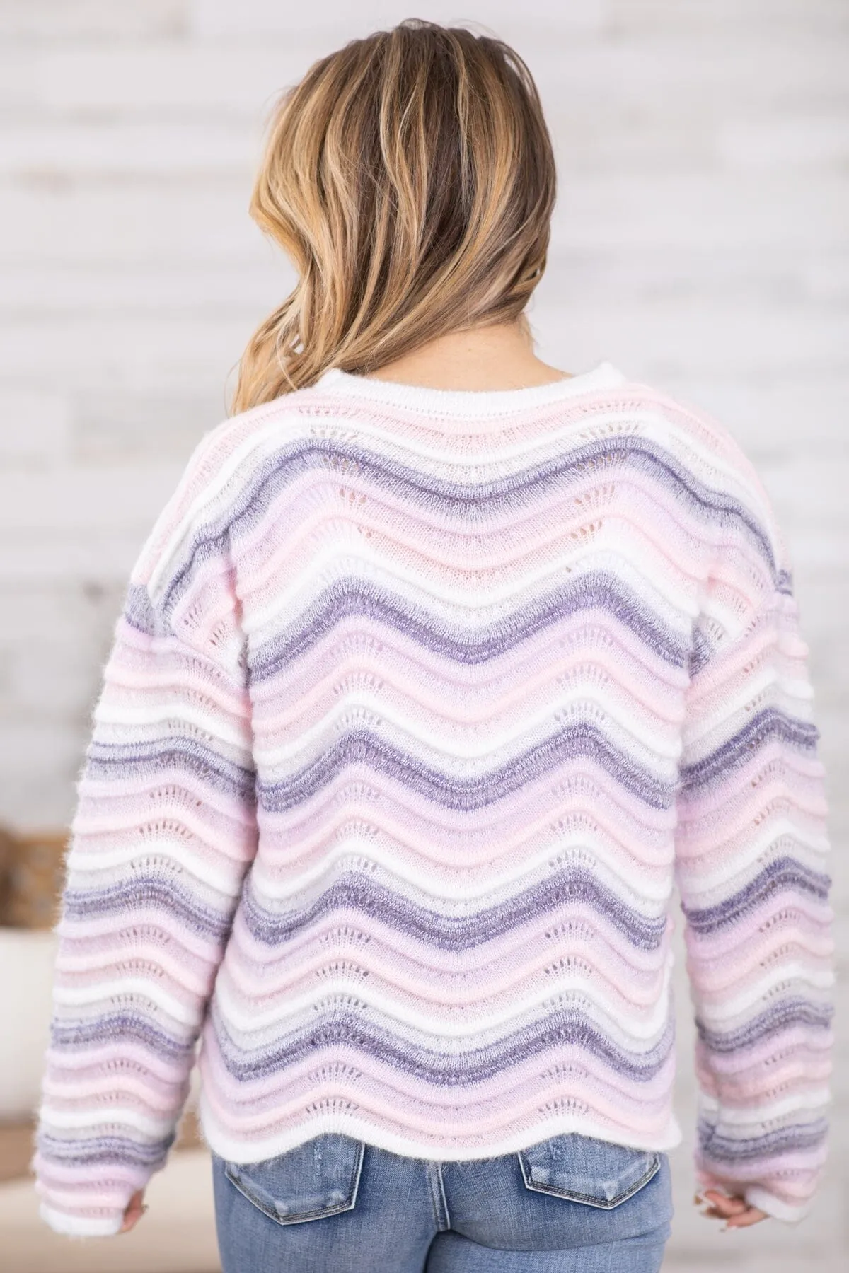 Lavender and Baby Pink Chevron Stripe Sweater
