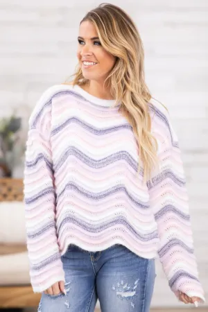 Lavender and Baby Pink Chevron Stripe Sweater
