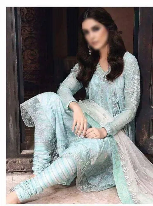 Lawn Dress by Maria. B in Light Turquoise and Skin Color - E516