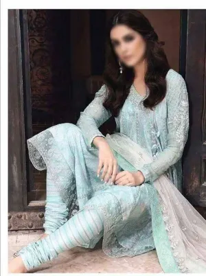 Lawn Dress by Maria. B in Light Turquoise and Skin Color - E516