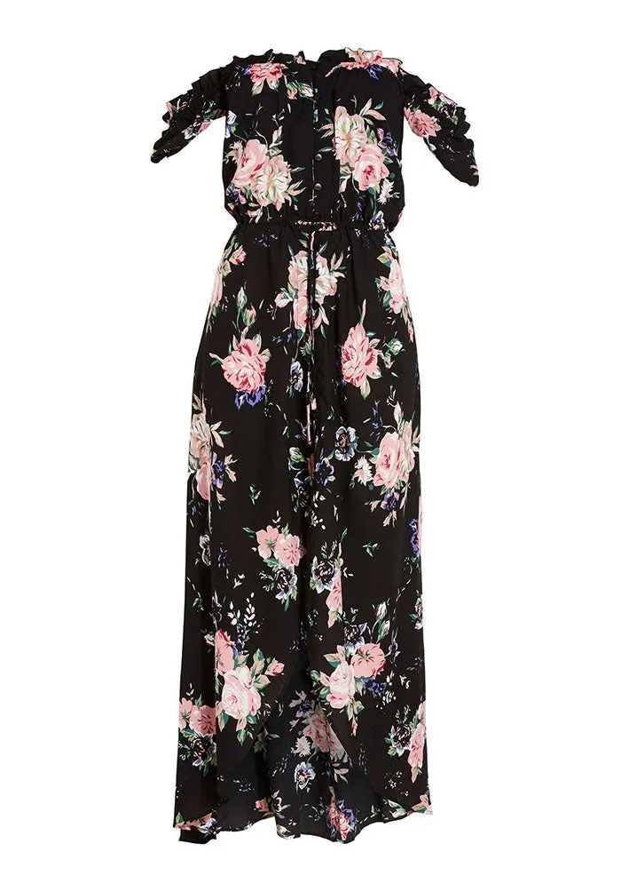 Leila Button Down Day Dress - Black Floral