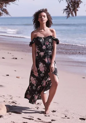 Leila Button Down Day Dress - Black Floral