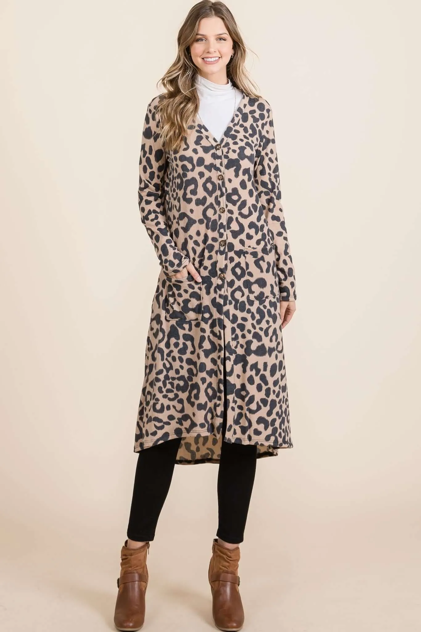 Leopard V-Neck Long Sleeve Cardigan – Trendy Animal Print