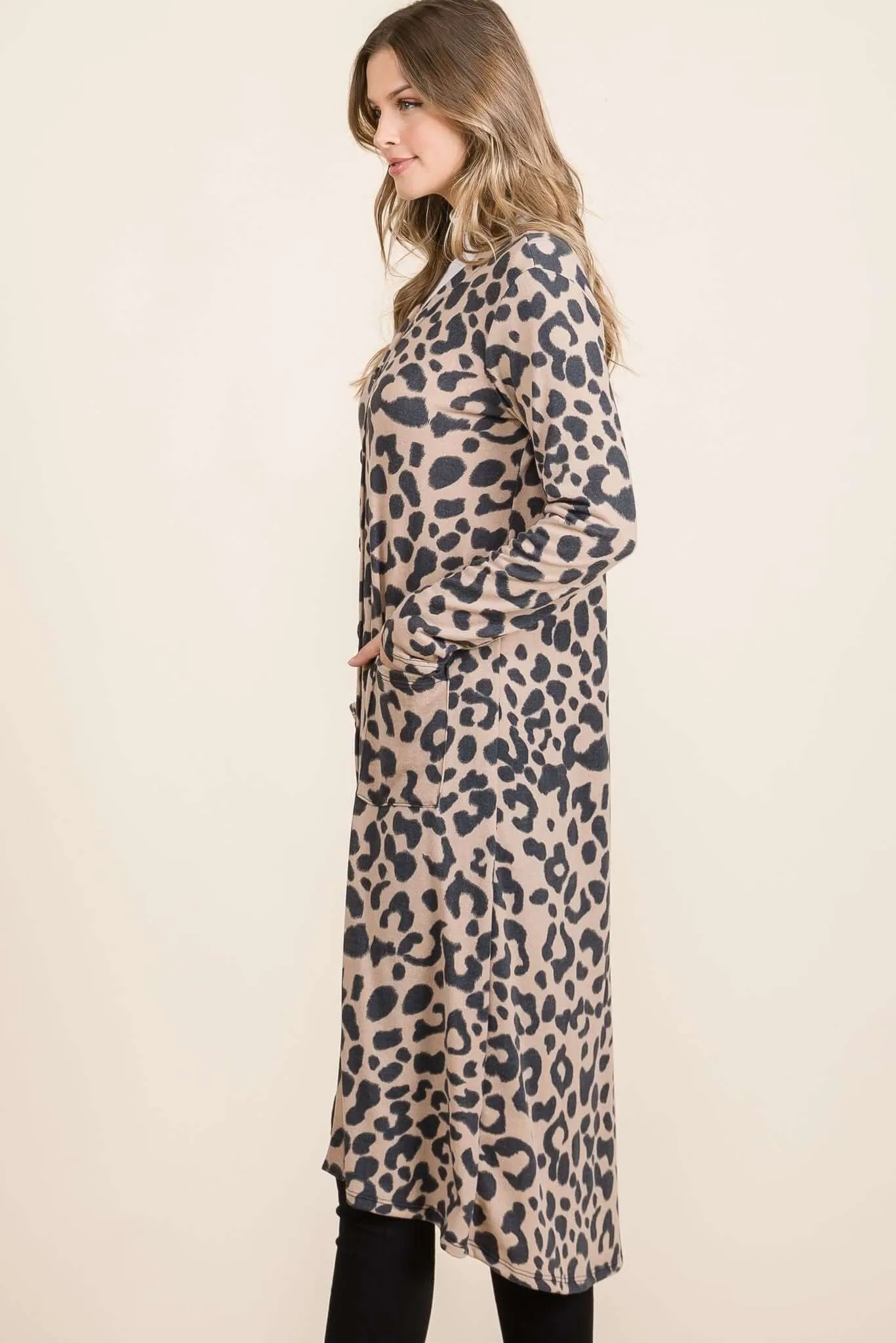 Leopard V-Neck Long Sleeve Cardigan – Trendy Animal Print