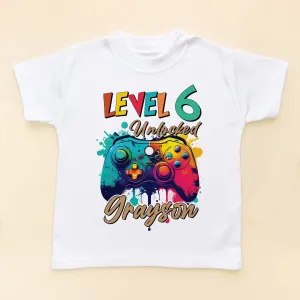 Level 6 Unlocked Colorful Gaming Controller Personalised T Shirt