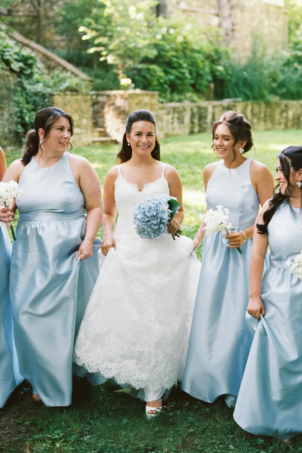 Light Blue Hollowed-out Ruched Bridesmaid Dress