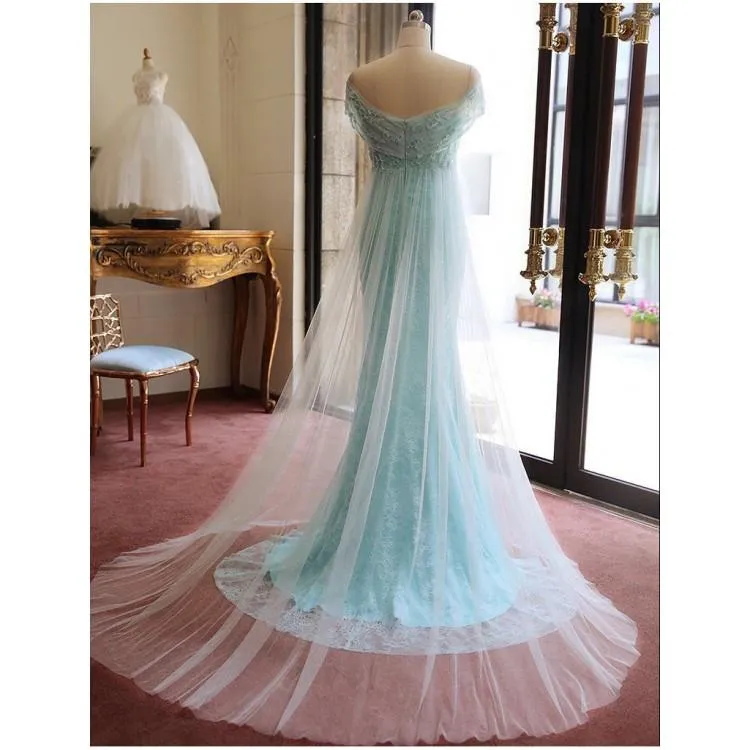 Light Blue Long Sexy Trumpet/Mermaid Off-the-shoulder Prom Dress/Evening Dress,PDY0305