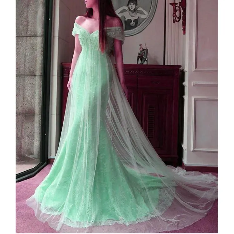 Light Blue Long Sexy Trumpet/Mermaid Off-the-shoulder Prom Dress/Evening Dress,PDY0305