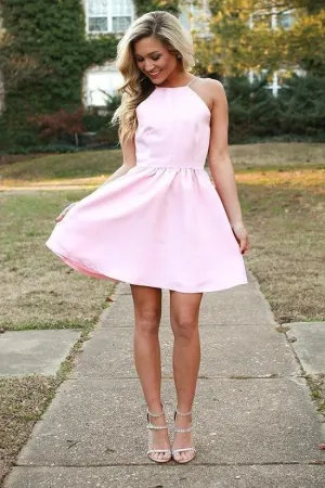 Light Pink Halter Party Gown with Short Satin Skirt