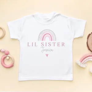 Lil Sister Pink Boho Rainbow Personalised Toddler & Kids T Shirt