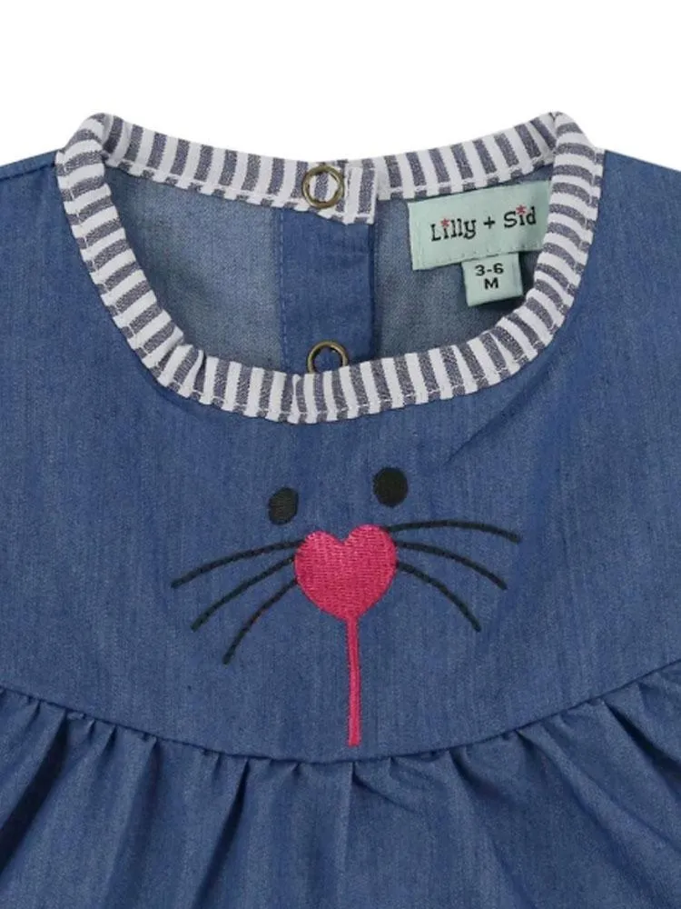 Lilly & Sid Organic - Blue and Pink New Baby Chambray Dress 0-3 months