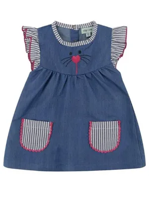 Lilly & Sid Organic - Blue and Pink New Baby Chambray Dress 0-3 months