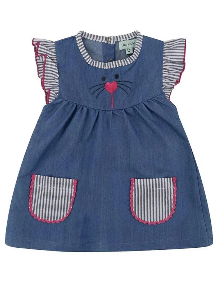Lilly & Sid Organic - Blue and Pink New Baby Chambray Dress 0-3 months