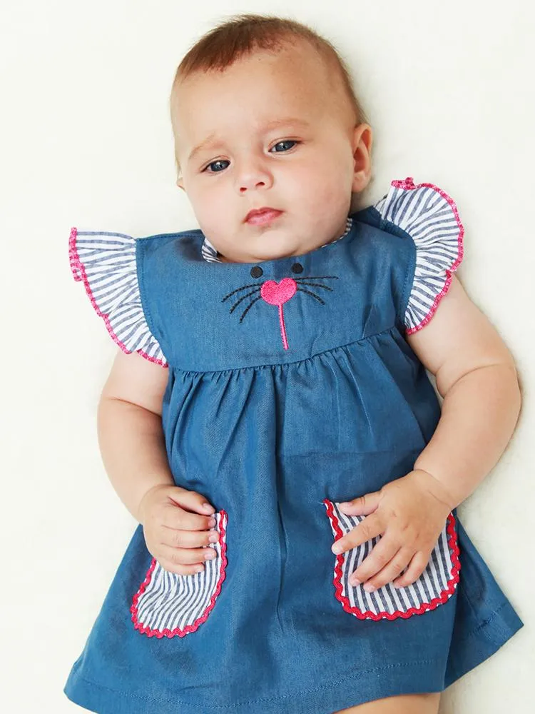 Lilly & Sid Organic - Blue and Pink New Baby Chambray Dress 0-3 months