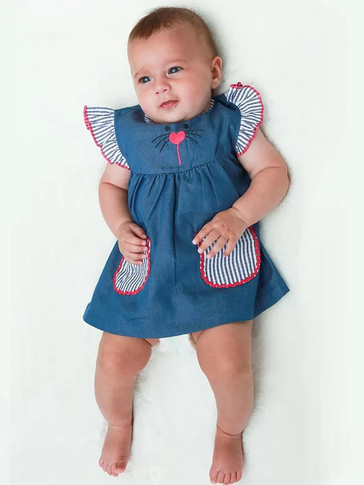 Lilly & Sid Organic - Blue and Pink New Baby Chambray Dress 0-3 months