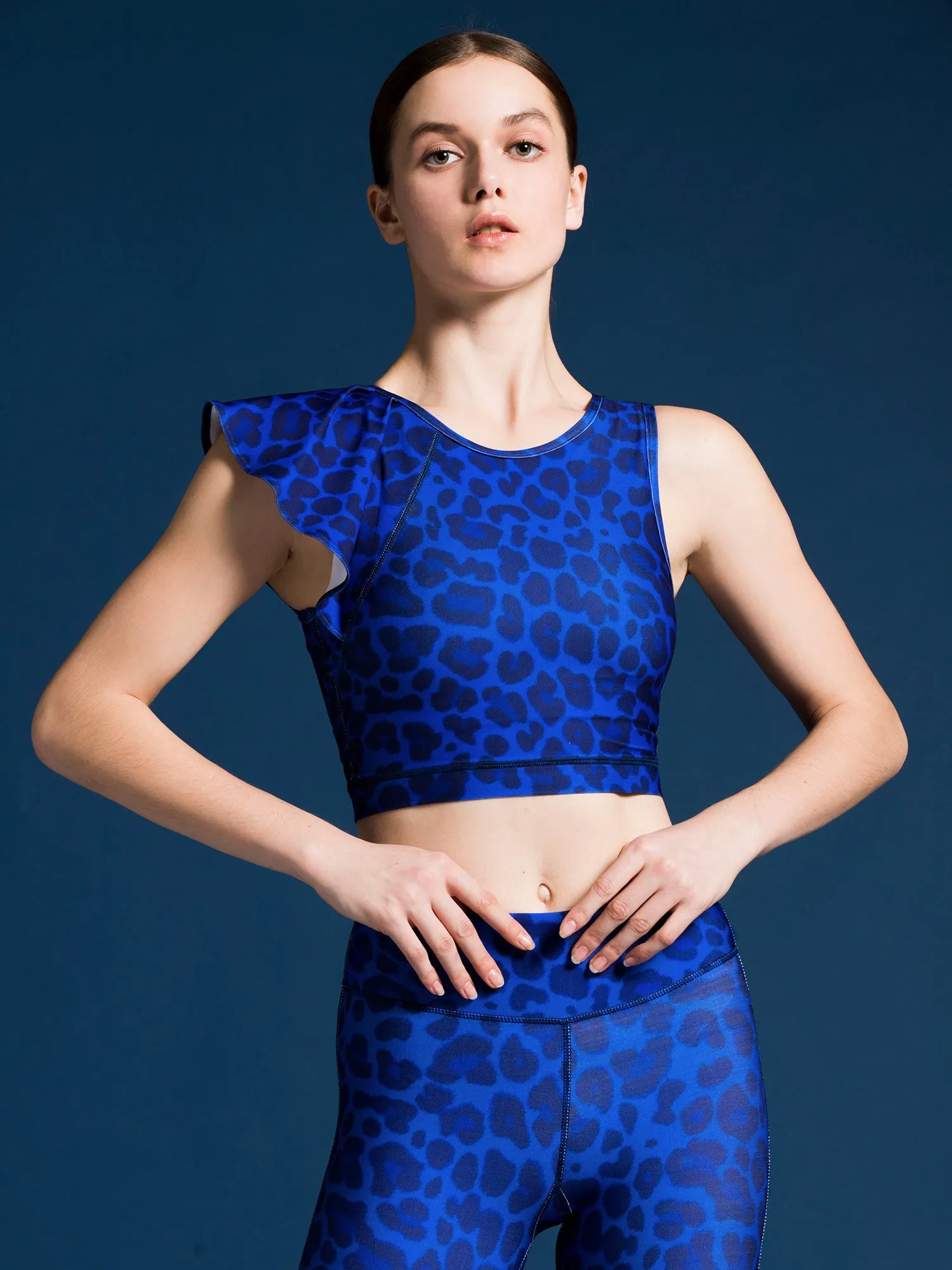 LILY CROPPED TOP, BLUE LEOPARD