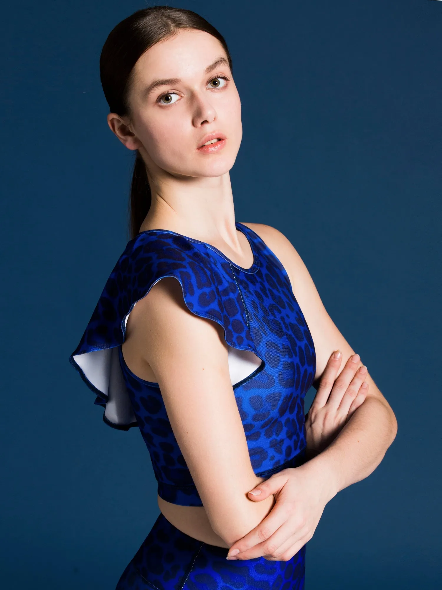 LILY CROPPED TOP, BLUE LEOPARD