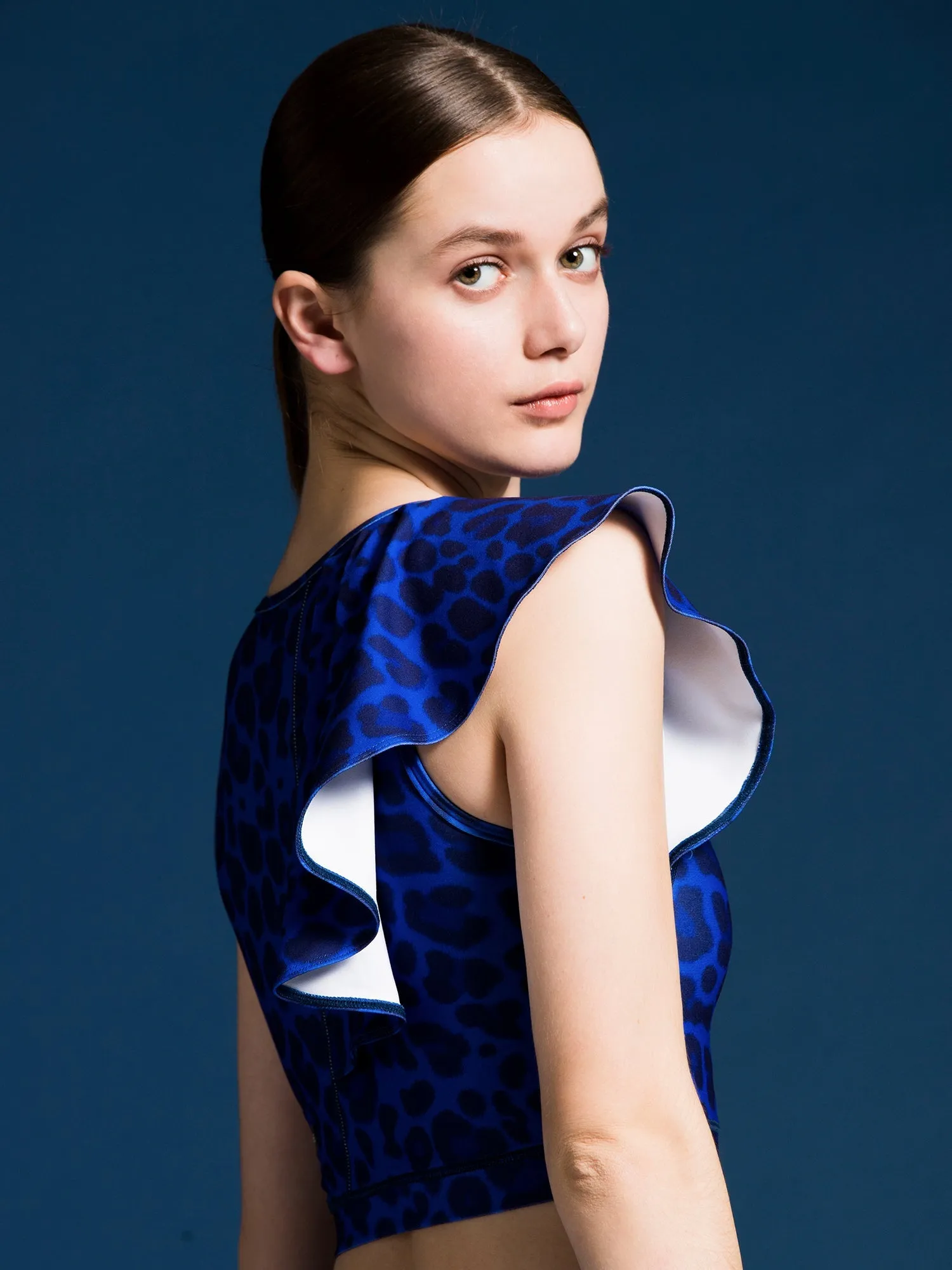 LILY CROPPED TOP, BLUE LEOPARD
