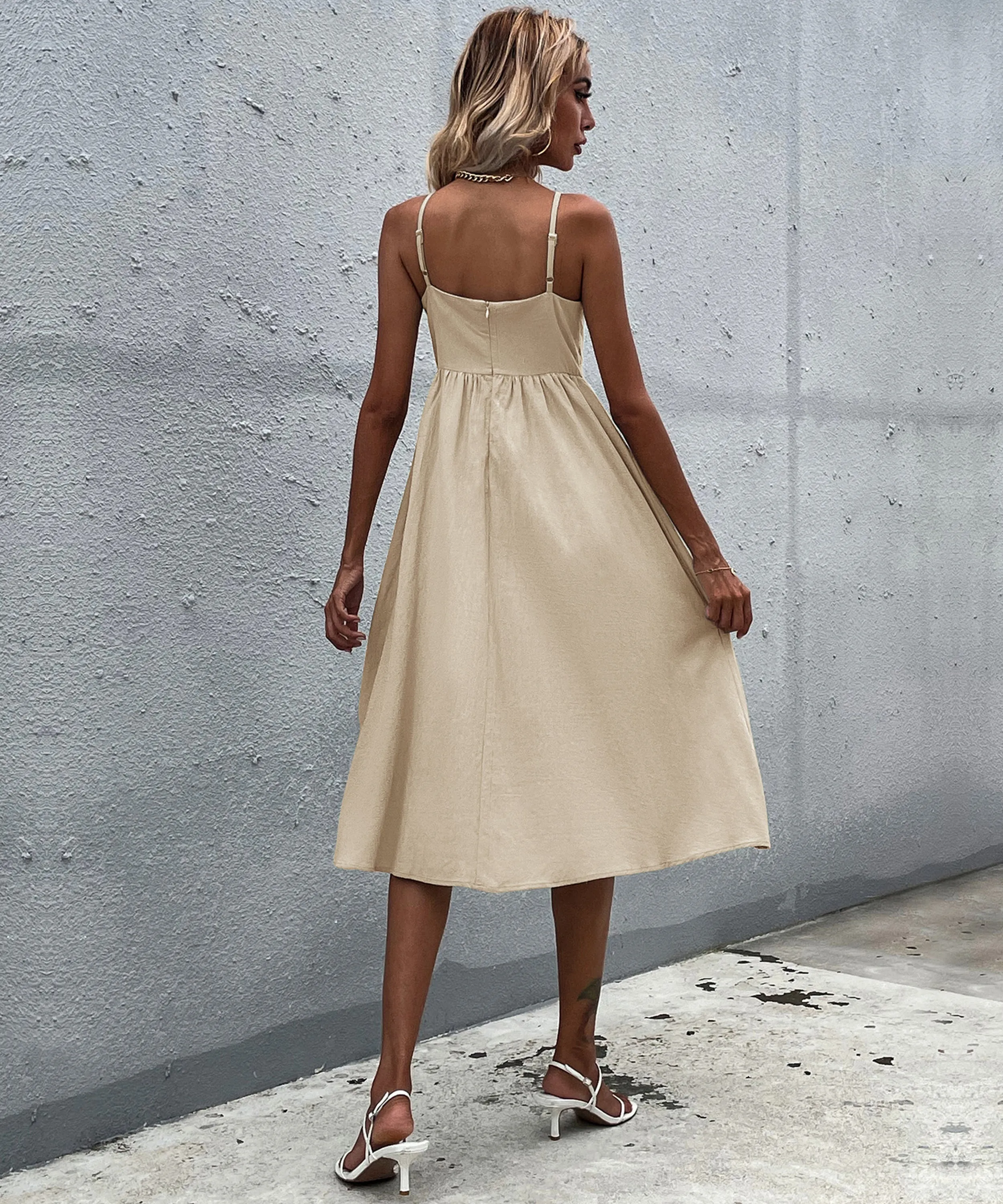 Lindsay Linen Blend Dress - Beige