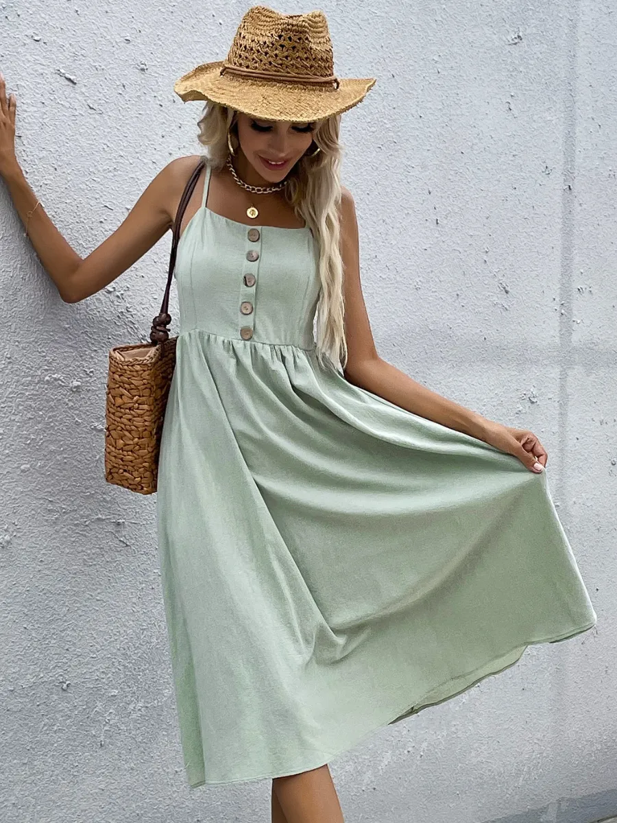 Lindsay Linen Blend Dress - Mint Green