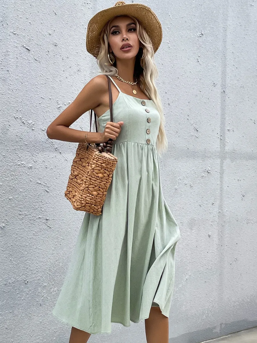 Lindsay Linen Blend Dress - Mint Green