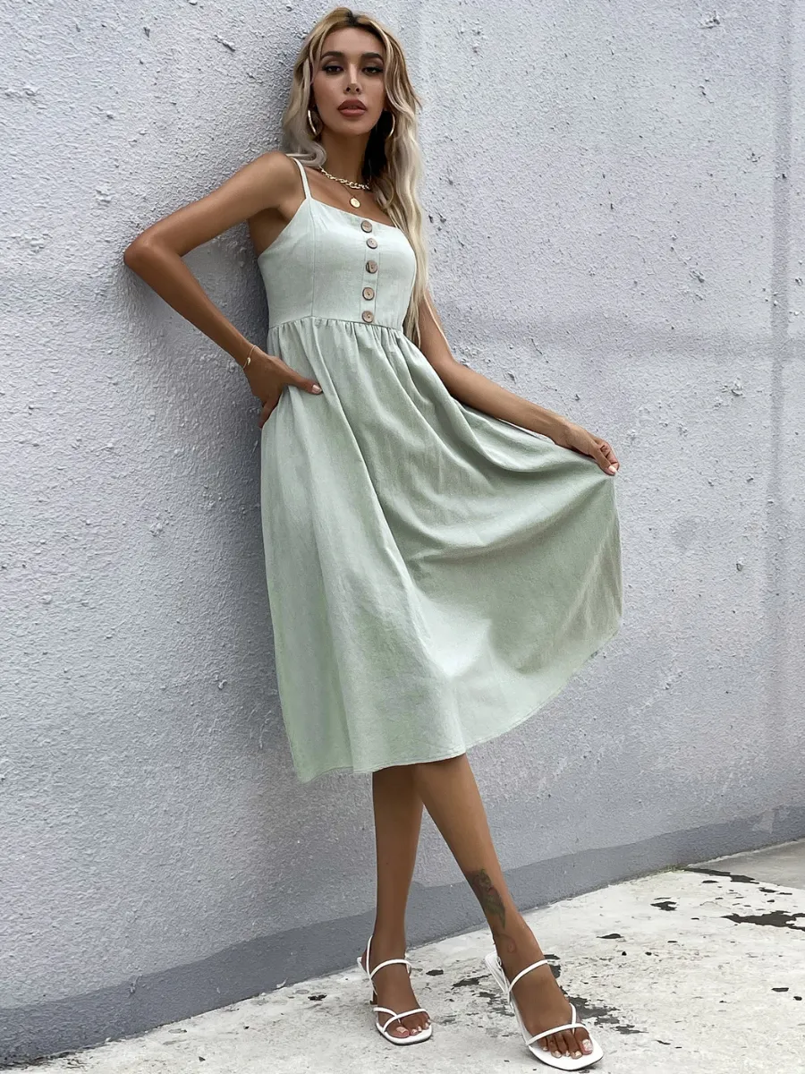 Lindsay Linen Blend Dress - Mint Green