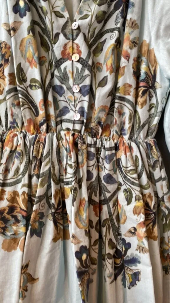 Linen Floral Full Skirt Dress