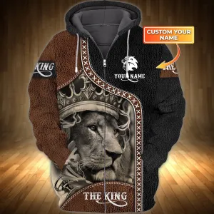 Lion Personalized Name 3D Zipper Hoodie The King Tshirt Lion Shirts