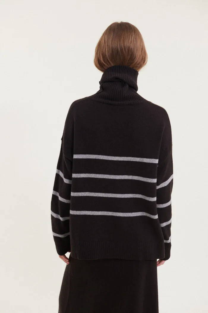 Lise Short T-Neck - Chocolate torte / grey melange