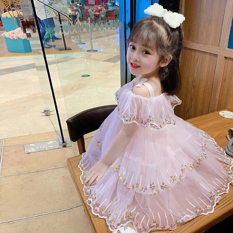 Little Girl Princess Dress Female Baby Dress Summer Dress Girl Net Red Off-shoulder Dress Child Western Style