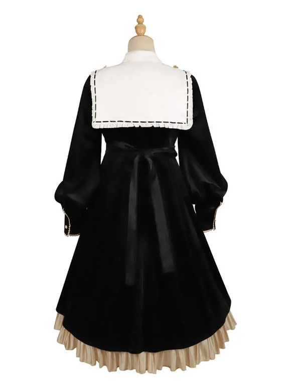 Lolita Dress 2-Piece Set Polyester Accessory Long Sleeves Ruffles Black Lolita Jumper Skirt