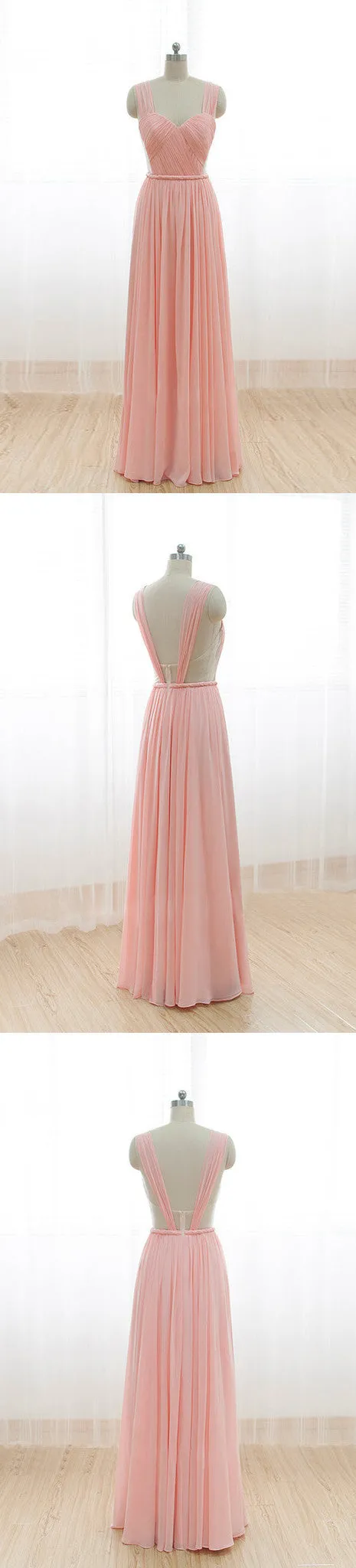 Long Chiffon Pink Sweet Heart Open Back Bridesmaid Dresses, BG51245