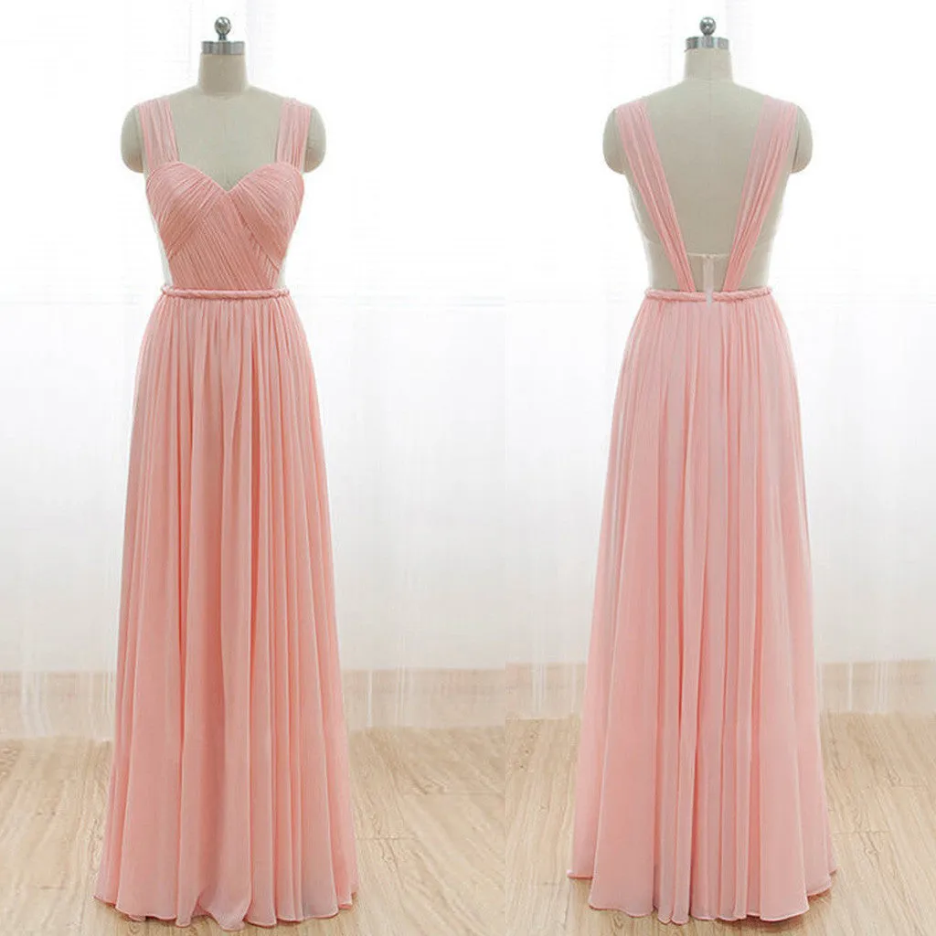 Long Chiffon Pink Sweet Heart Open Back Bridesmaid Dresses, BG51245