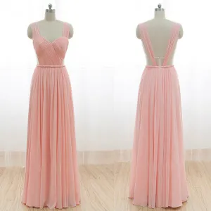 Long Chiffon Pink Sweet Heart Open Back Bridesmaid Dresses, BG51245