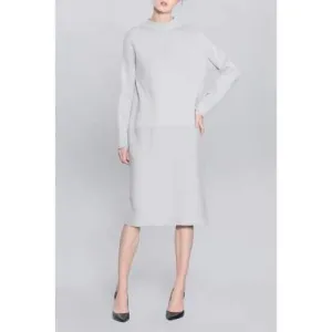 Long Sleeve Knit Midi Dress - Light Gray M