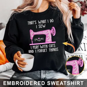 Love Cat And Sew Embroidered Hoodie, Sweatshirt