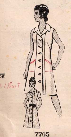 Mail Order 7705 Womens Half Size Button Through Shirtdress 1970s Vintage Sewing Pattern Bust 41 inches