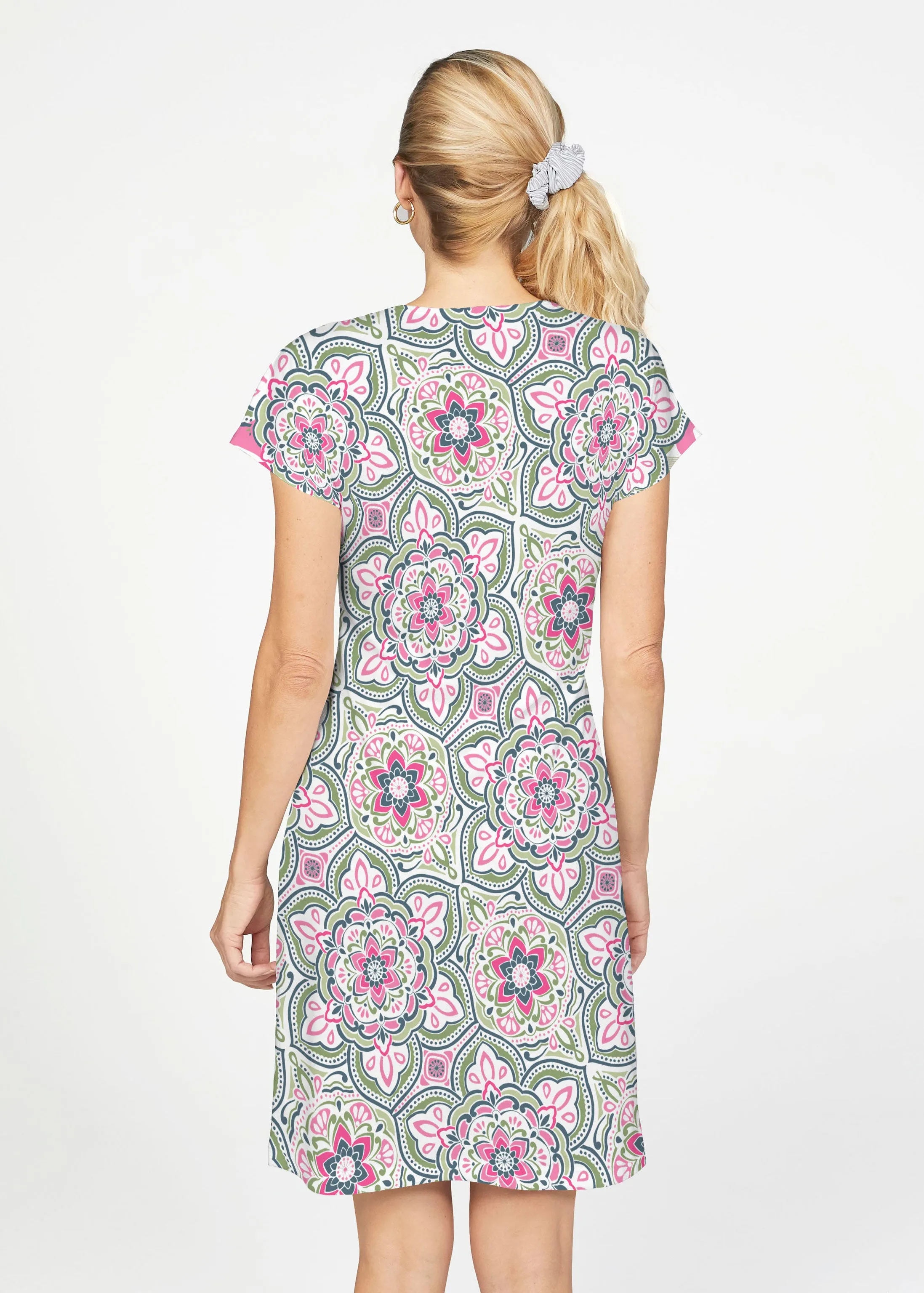 Mandala Geo Blue (13503) ~ French Terry Short Sleeve Crew Dress