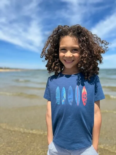 Me & Henry “Falmouth” Surfboard Graphic Cotton Tee Shirt: Size 2/3 to 9/10 Years