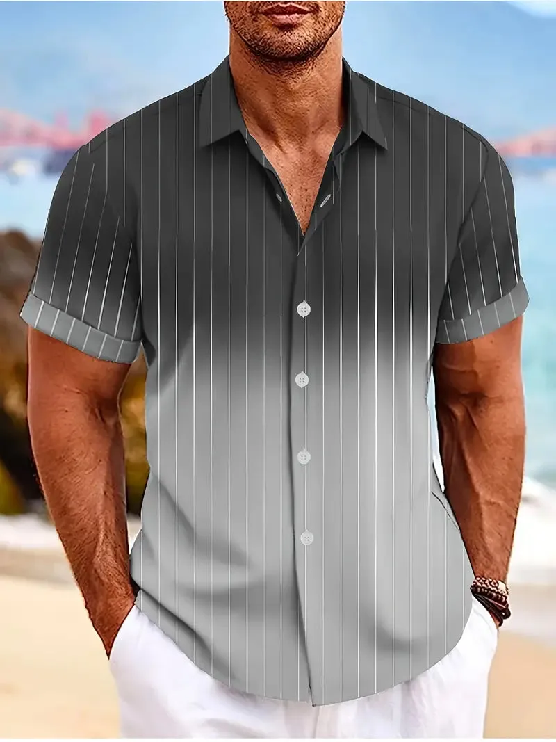 Men's Christopher Gradient Stripe Button-Down Shirt (Short Sleeve) for Spring & Summer
